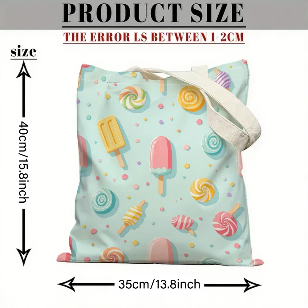 Sweet Summer Treats Canvas Tote Bag Colorful Popsicle & Lollipop Art Print Reusable Grocery Bag Perfect For Gifting