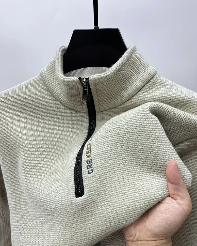 Men\'s Clothing Turtleneck Sweater Fashion Men\'s Knitwear Solid Color Chunky Half Zipper Thickening Sweater Luxury Warm Sweater