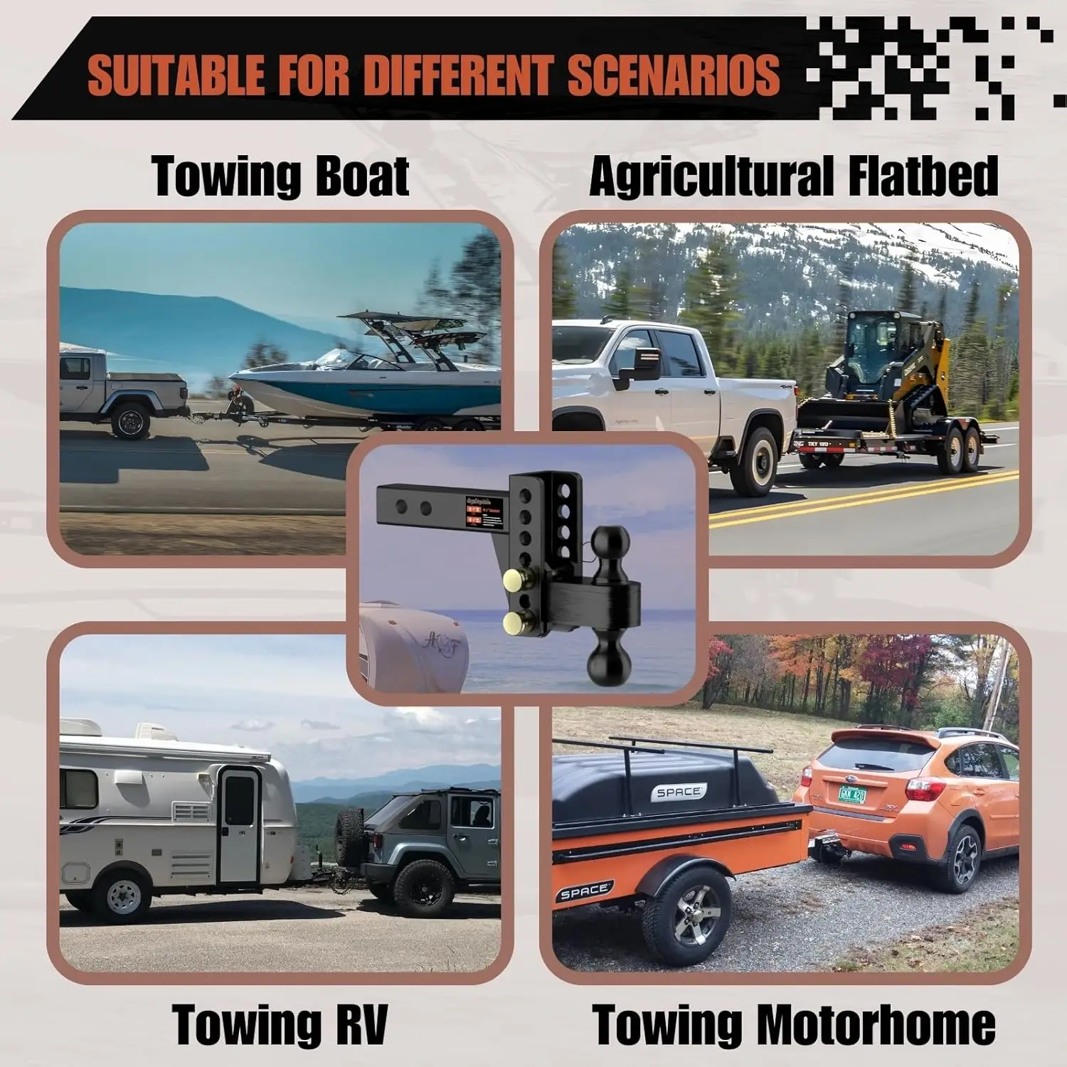 2' Adjustable Trailer Hitch, 4' Rise/Drop, 2' & 2-5/16' Balls, 25000 Lbs Heavy Duty, RV, Camper, Boat Trailer