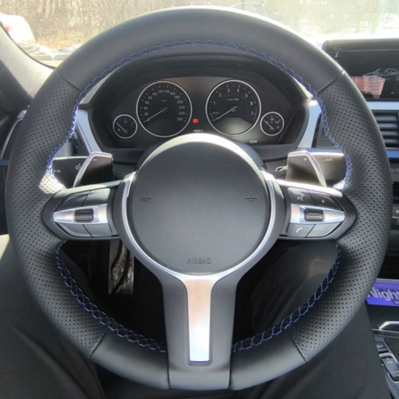 Geflecht Auto Lenkrad Abdeckung Wrap Hand Nähen Echtes Leder Für BMW M Sport F10 F12 F30 F32 F34 F45 F22 F39 Auto Zubehör