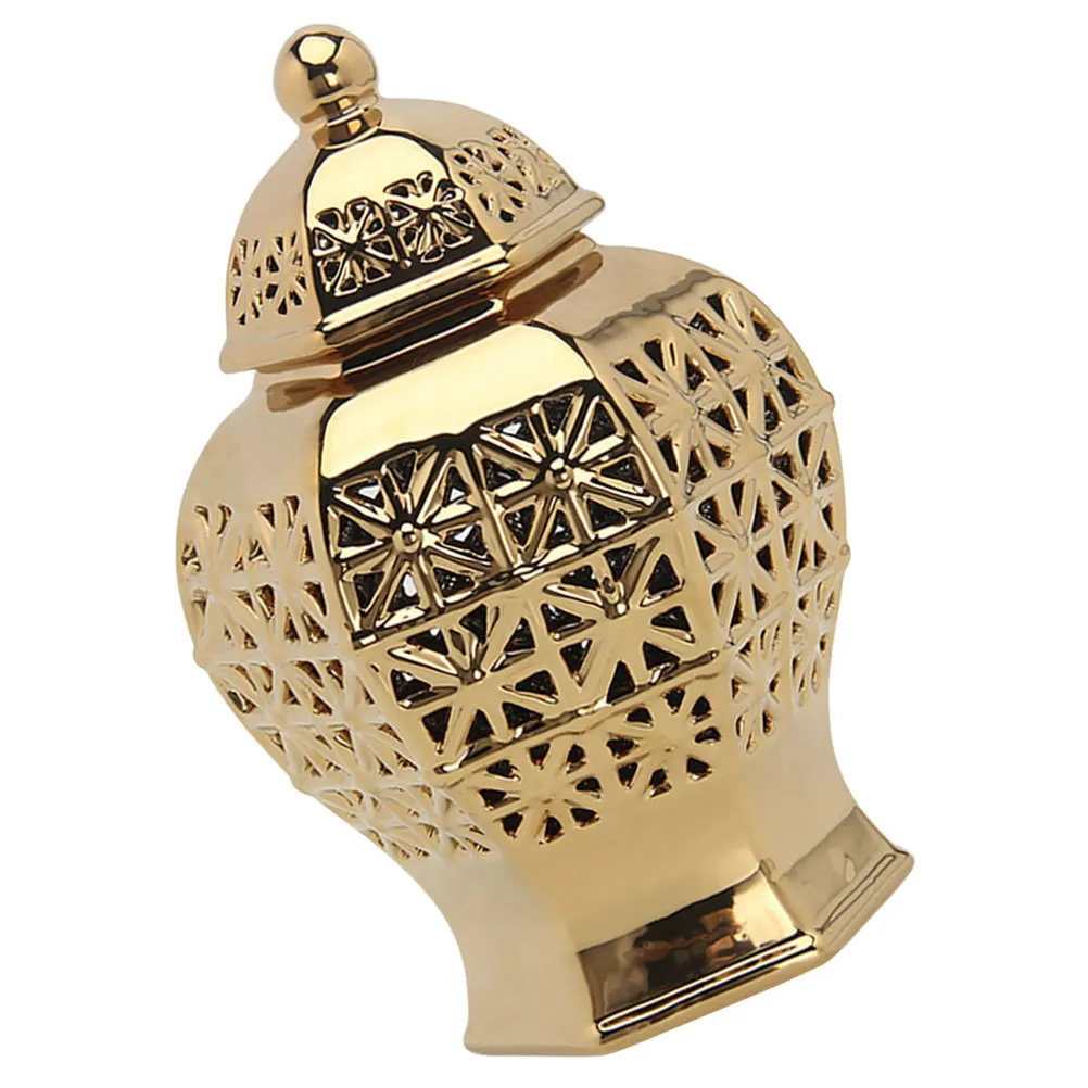 

Gold Hollow Out Ceramic Flower Storage Vase Decorative Flower Holder Wedding Garden Balcony Home Ornament