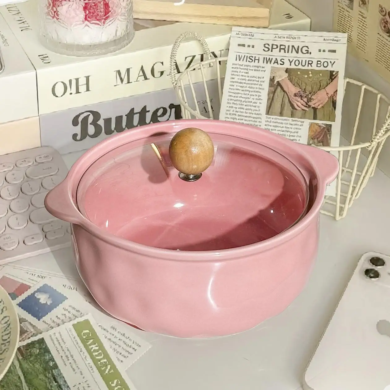 6.5 بوصة أطباق سيراميك المنزلية Underglaze اللون الصلبة أدوات المائدة الطعام مع غطاء الكورية الجديدة طالب صحن المعكرونة