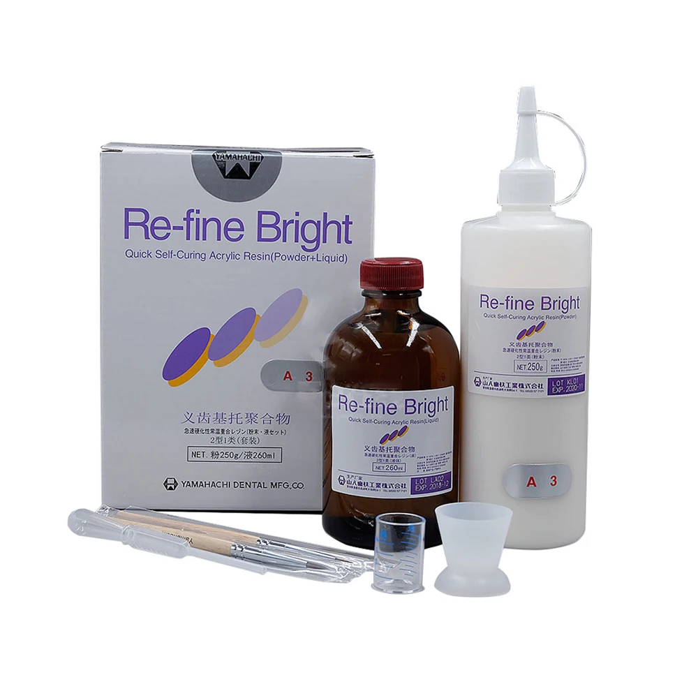 Yamahachi Refine Bright Quick Self Curing Acrylic Powder and Liquid Dental Technician Laboratory Material Denture Repair Kit