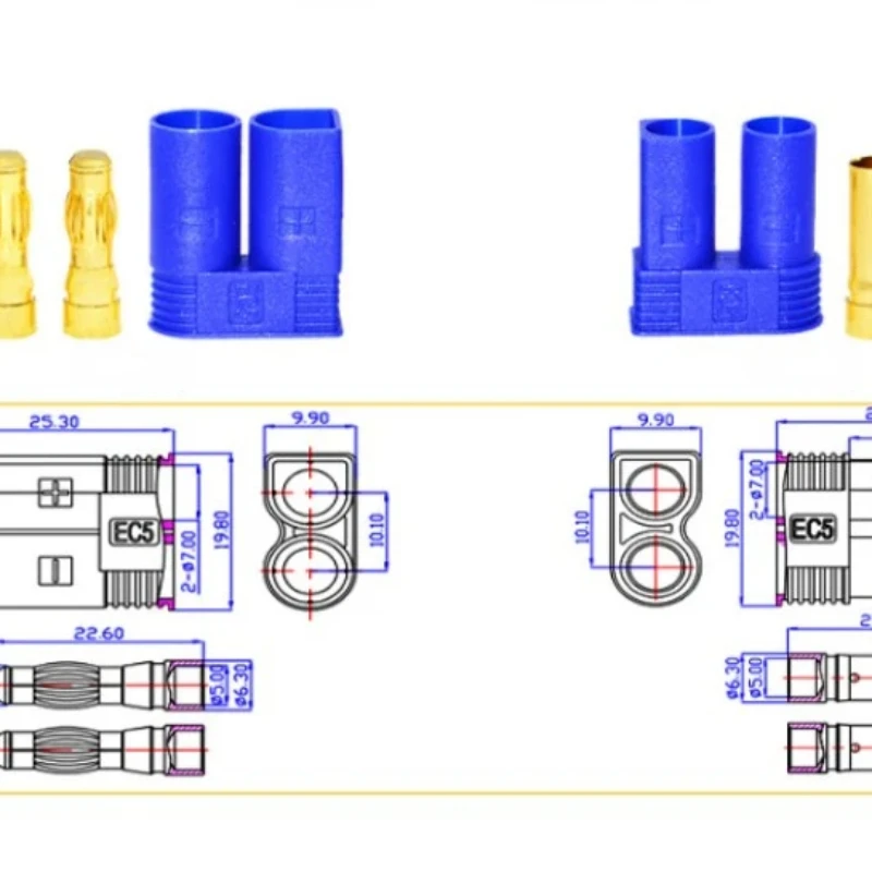 1 Pair EC5 Connector Kit Male and Female Bullet Plated Banana Plug RC Connector Accessories EC5 Male and Female Ofertas