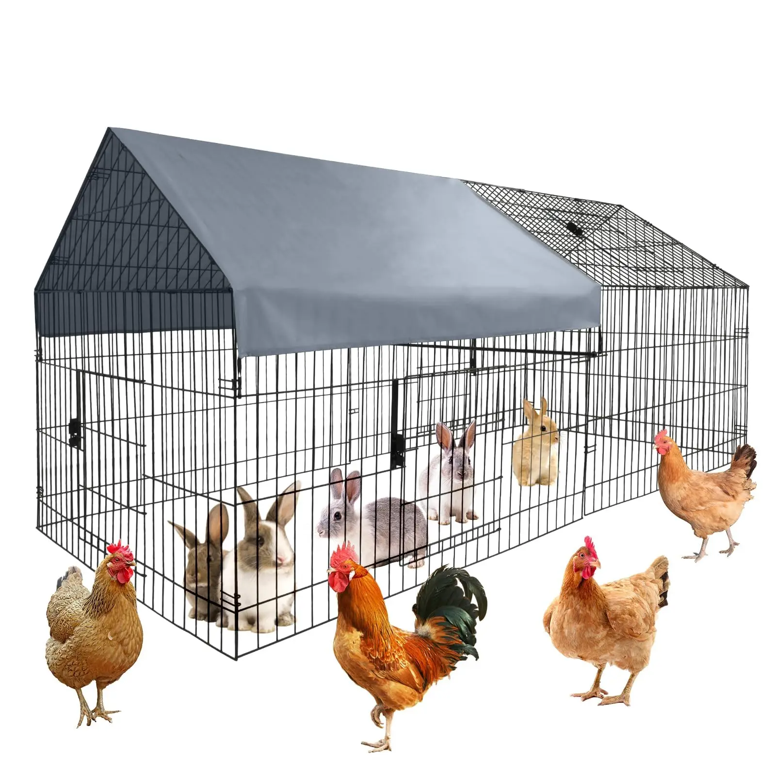 

Large Metal Chicken Coop,Metal Pet Playpen With Waterproof Cover,Small Animal Cage,Outdoor Backyard Farm Pet Playpen for Rabbit,