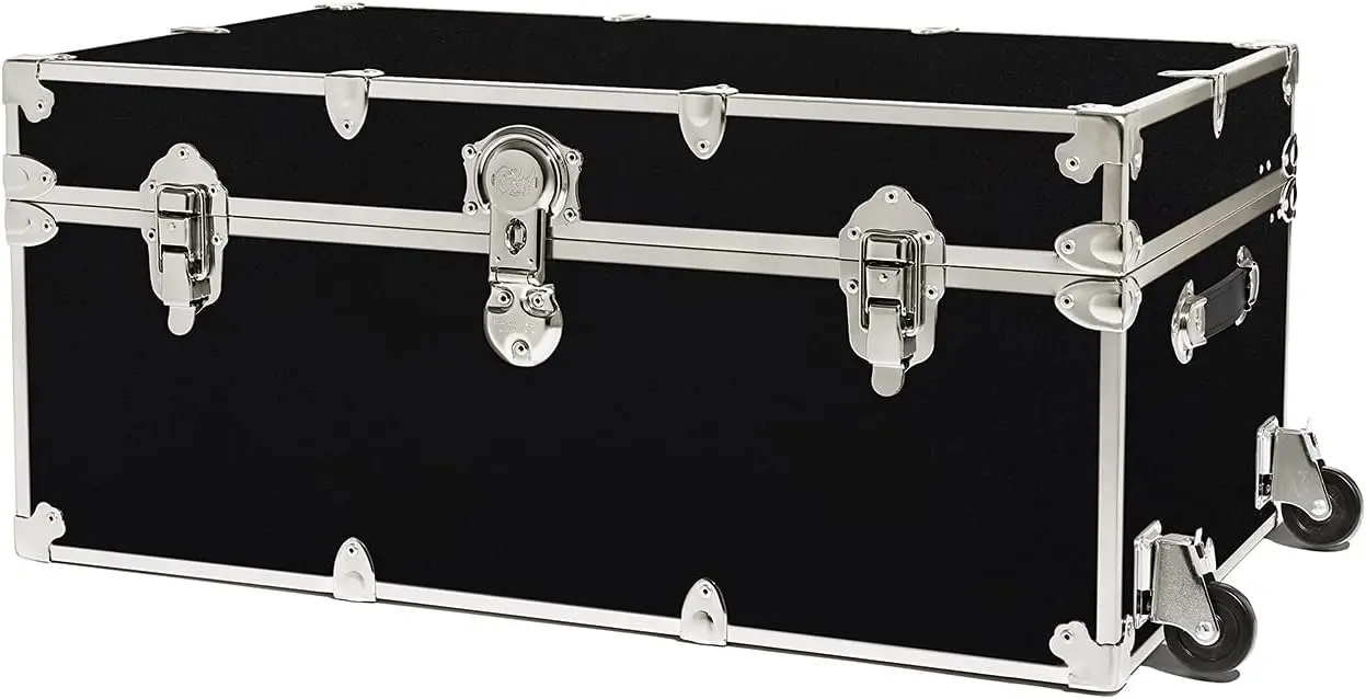 

Rhino Trunk & Case Large Armor Trunk With Removable Wheels & Hardwood Tray, Summer Camp, College, Storage 32"x18"x14" (Black)