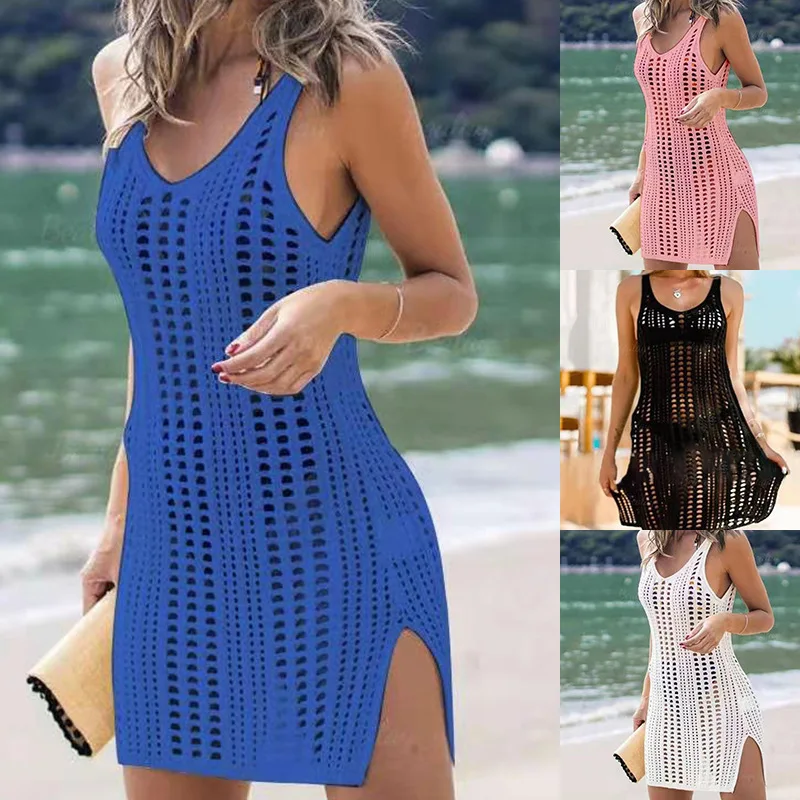 

2024 Summer Sexy Split Sleeveless Knit Dress with Sun Protection