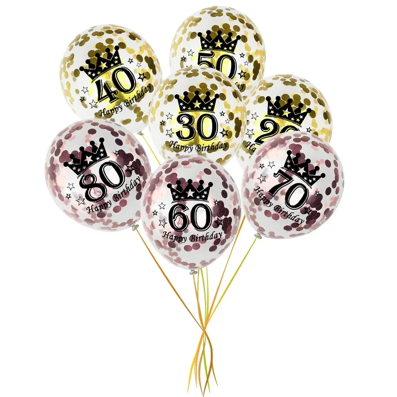 10pcs Happy Birthday Balloon Latex Rose Gold Black Helium For Balloons Number 16 18 21 20 30 40 50 60 70 80 90 Party Decoration