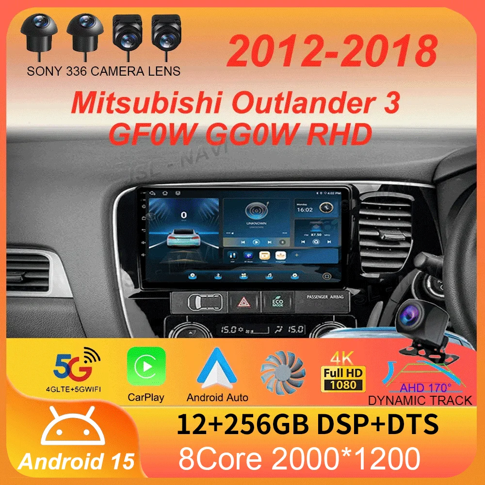 

9 Inch Android 15 For Mitsubishi Outlander 3 GF0W GG0W RHD 2012 - 2018 Car Radio Autoradio Navigation GPS ADAS SWC Multimedia 4G