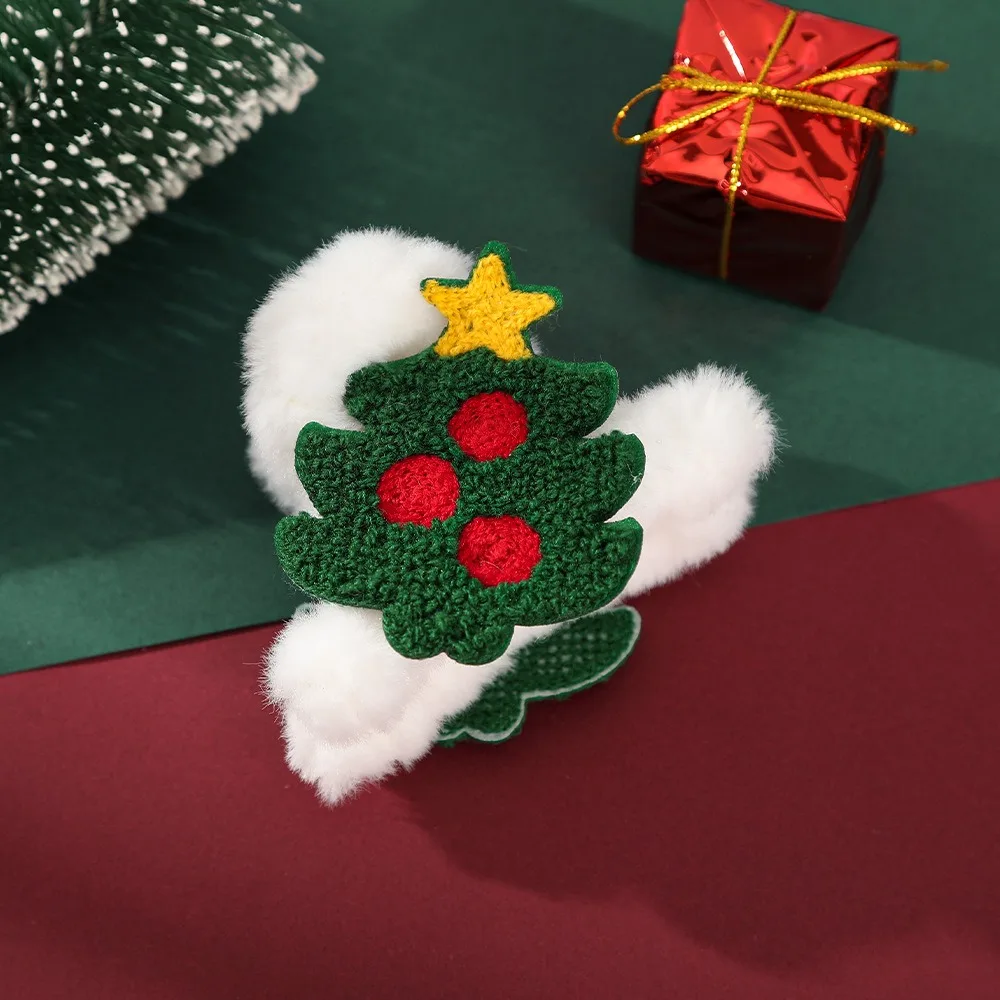 Xmas Headwear Christmas Plush Hair Clip Hairpin Christmas Tree Santa Claus Grab Clip Hair Jewelry Cartoon Snowflake Hair Claw