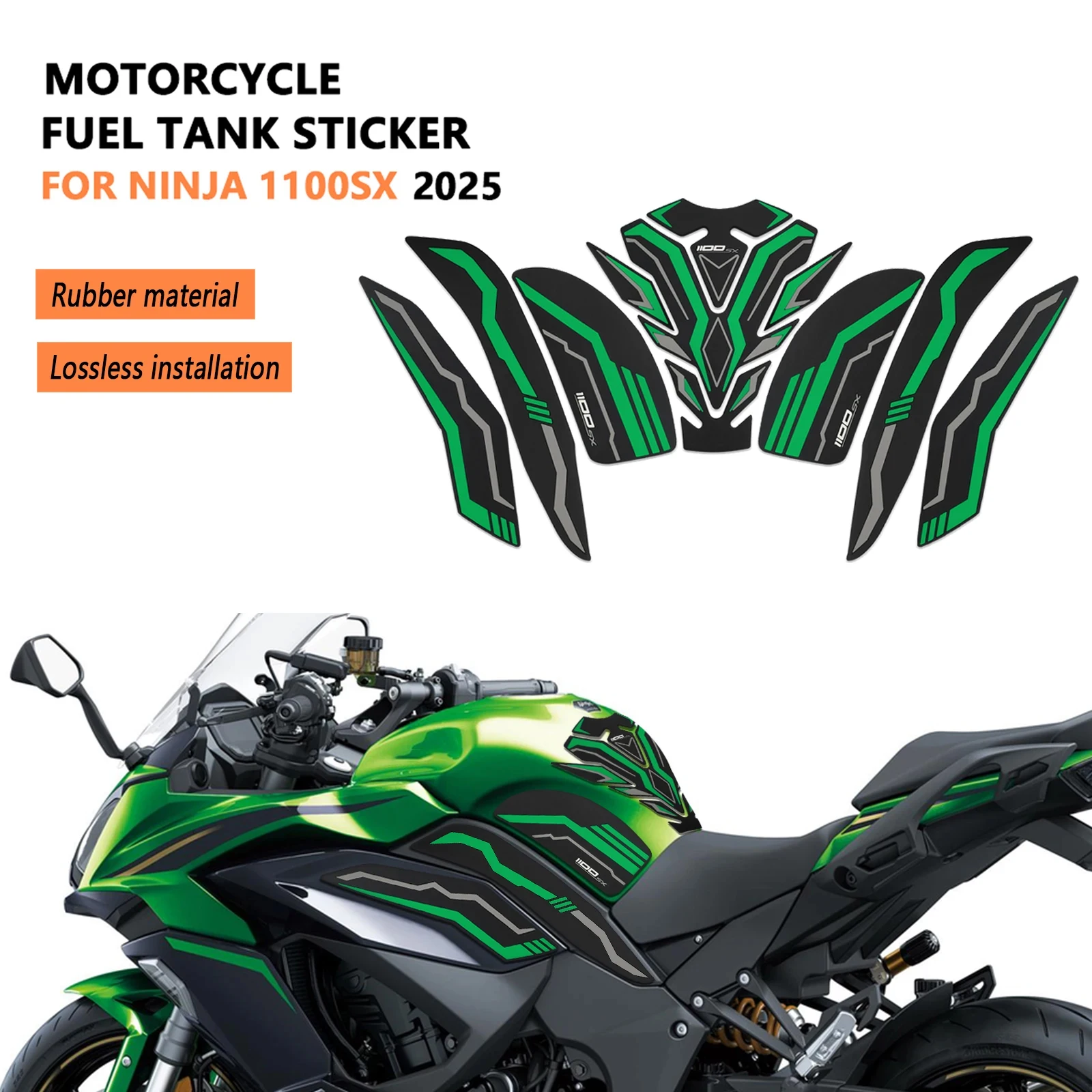 

For Ninja1100sx 2025 NINJA 1100 SX Motorcycle Accessories Gas Fuel Tank Pad Protector Anti Slip Sticker 3D Decorative Decal