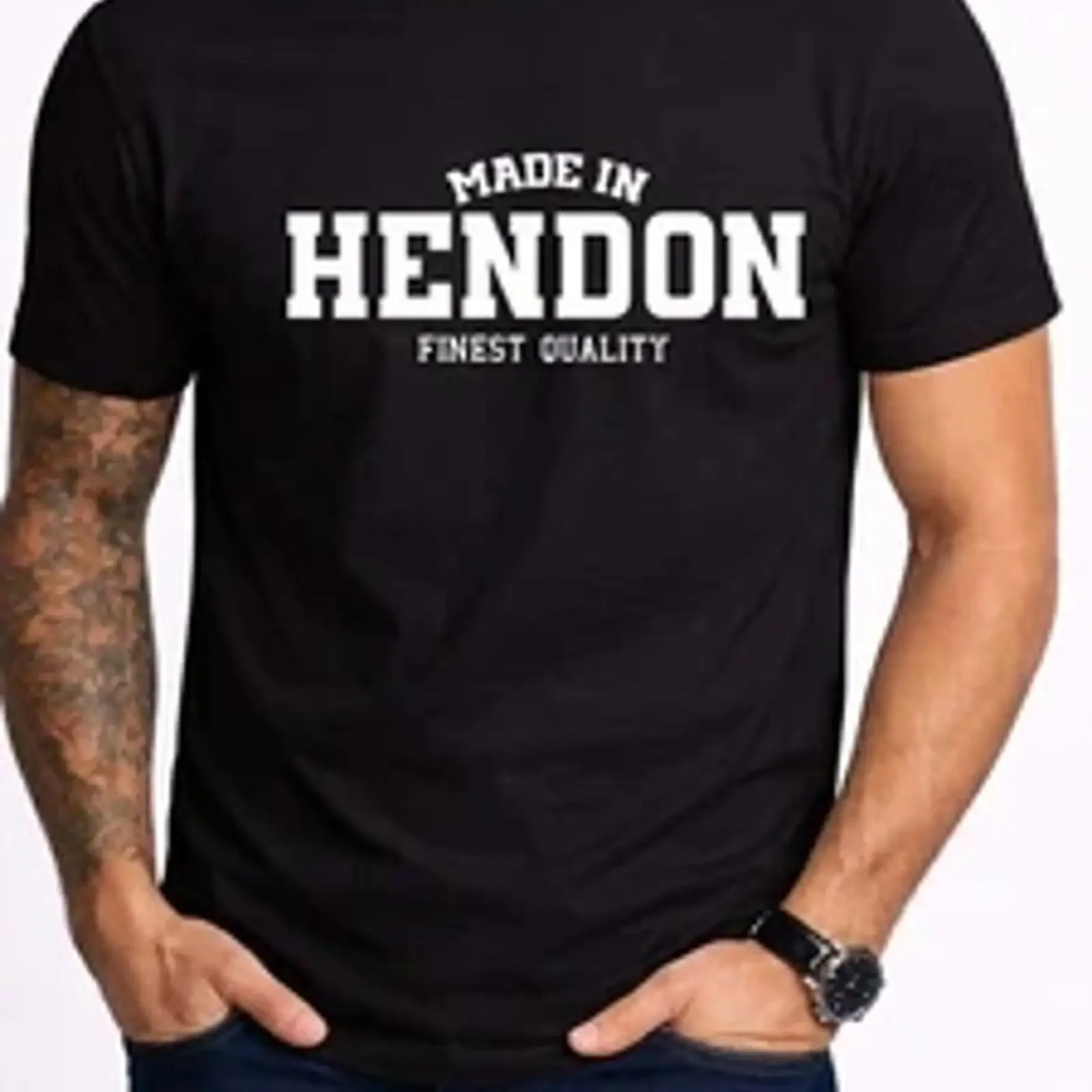 Personalized Hendon Made In Men's T Shirt Black Local Town vintage Washed Comfortable homme fashion Versatile Unisex Stylish