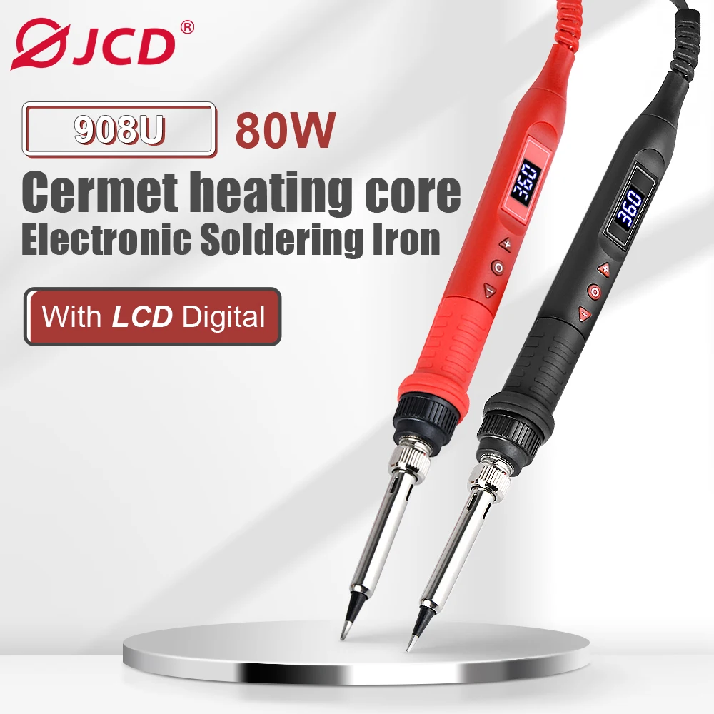JCD 80W Digital Electric Soldering Iron Kit Set Temperature Adjustable 908U Welding Tool Ceramic Heater Soldering Tips Rework