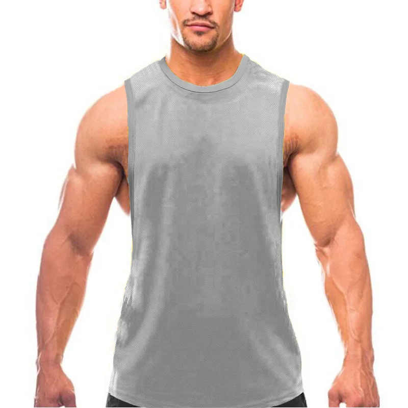 

Gym Fitness Bodybuilding Sleeveless Singlets Mens Workout Muscle Sport Tank Tops Plain Summer Mesh Quick Dry Casual T-shirts