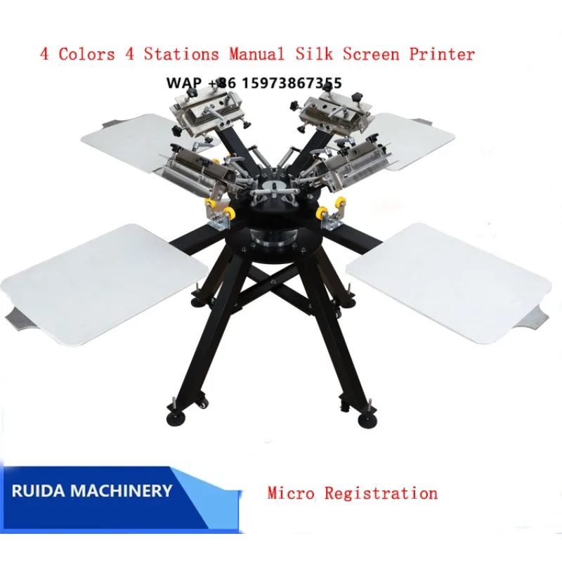 

Rotary Textile Printing Machine 4 Color 4 Table Silk Screen Printing Machines Garments Press Printing