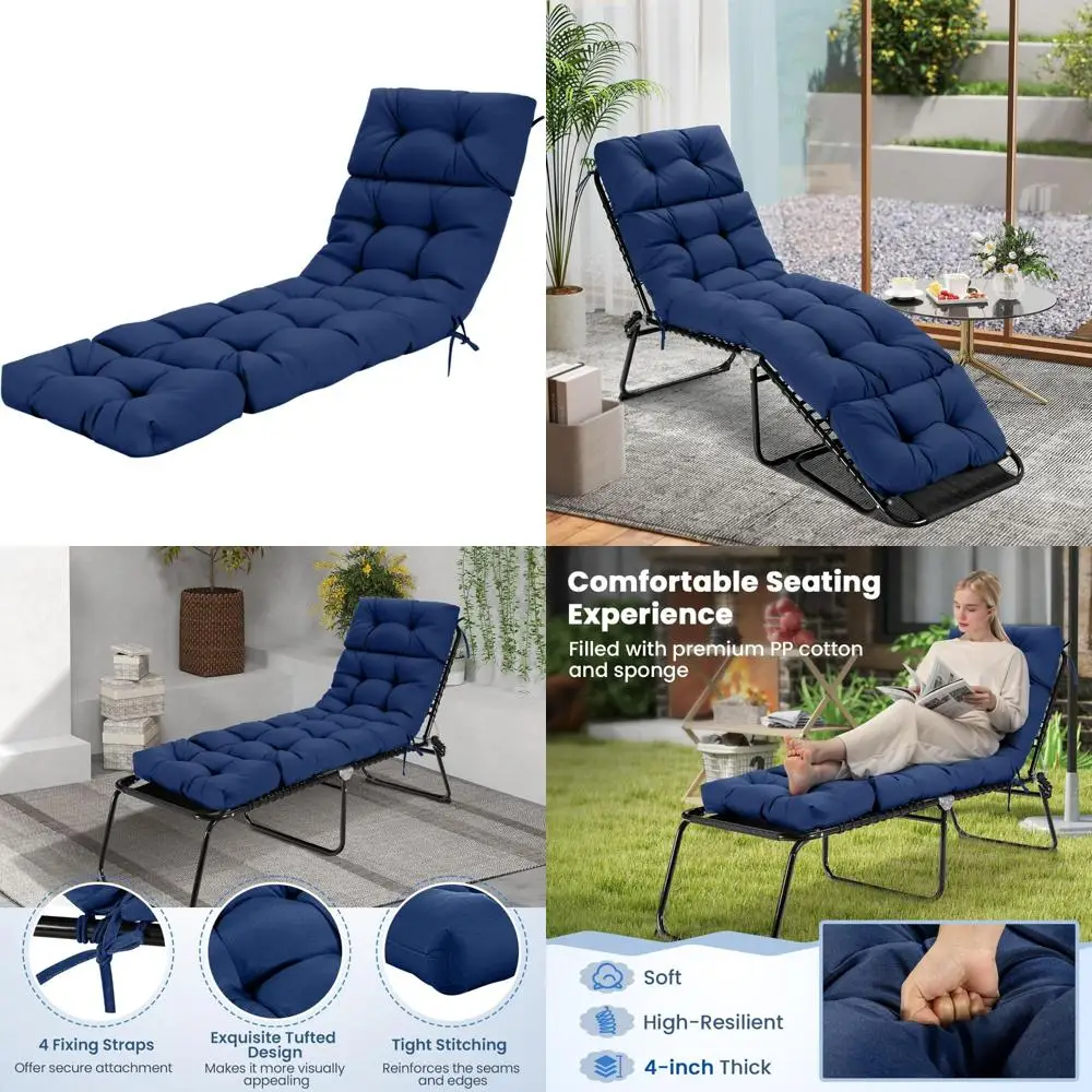 

Outdoor High Back Recliner Cushion, 73 x 22 Patio Lounge Cushion with 4 String Ties, 4 Thick Padded for Comfort