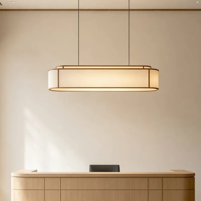New Chinese one-word restaurant chandelier long bar counter study tea room zen retro minimalism