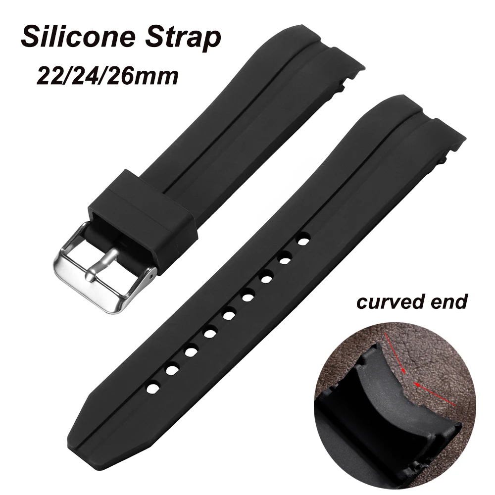 22mm 24mm 26mm Universal Ellenbogen Arc Weiche Silikon Armband Gummiband Sport Wasserdichte Ersatz Armband Uhr Zubehör