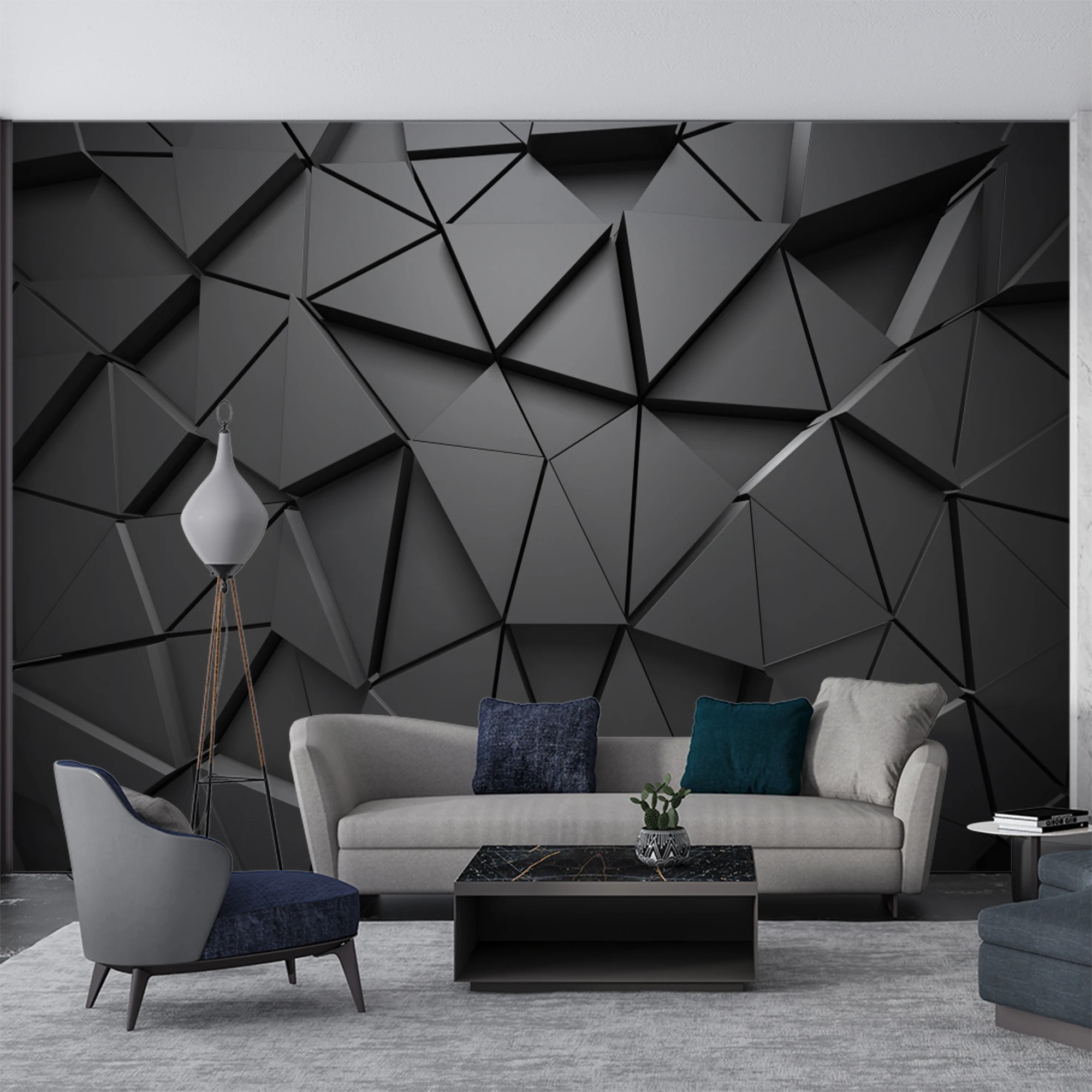 Custom Self‑Adhesive Wall Mural Black 3D Geometric Triangle Wallpaper Modern Abstract Wall Paper for Living Room Bedroom Decor