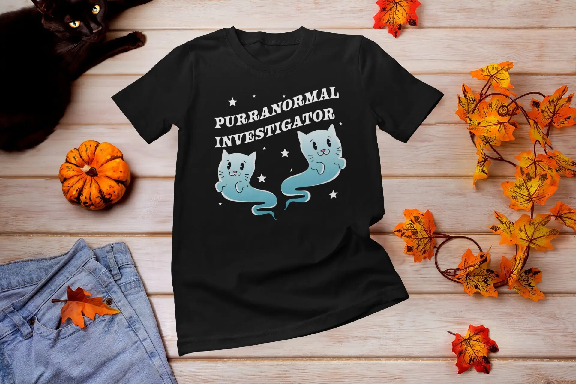 Purranormal Investigator T Shirt Paranormal Cat Ghosts Ghost Hunting Lover