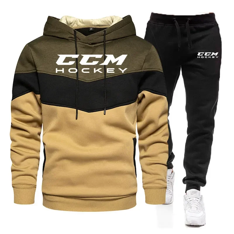 Autumn Winter Russia CCM HOCKEY Men's Tracksuit Sets Hoodie Casual Sportswear Suit Hoodies+Pants Warm Tracksuit Sets Mens Suits