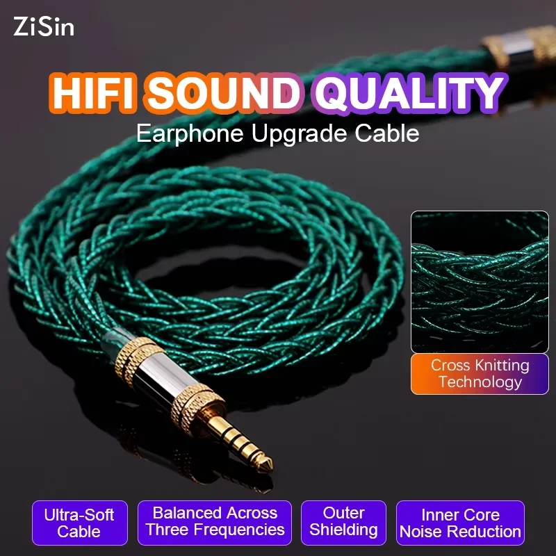 ZiSin 20 8 Core Flagship Multi-Element HIFI Earphone Upgrade Cable with 4.4/3.5mm MMCX 0.78,Suitable For Winter KATO AKG MK4 IEM