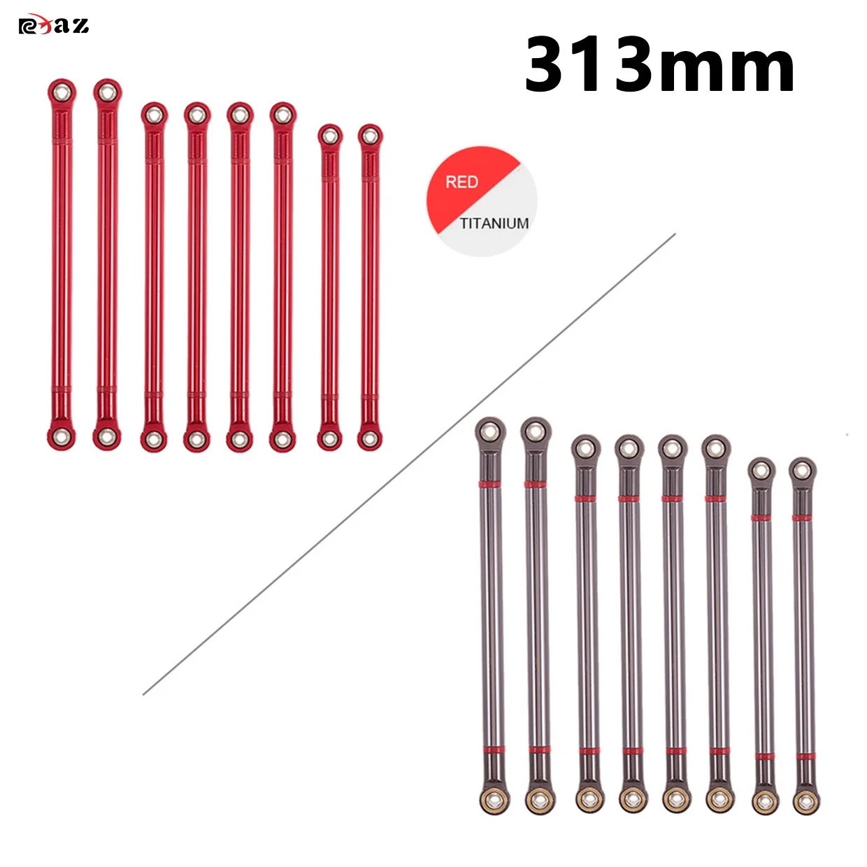 

RCXAZ 8pcs Aluminum Alloy Link Rod Pull Rod 313mm Wheelbase for 1:10 RC Car Crawler Axial SCX10 RGT 86100