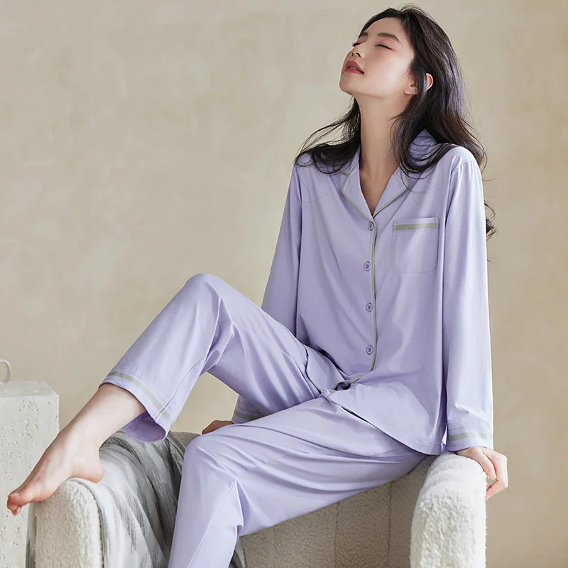 

Women Cotton Pajamas Set Turn-Down Collar Pijamas Mujer Autumn Letter Long Sleeve Casual Tracksuit Nightwear Cardigan Homewear