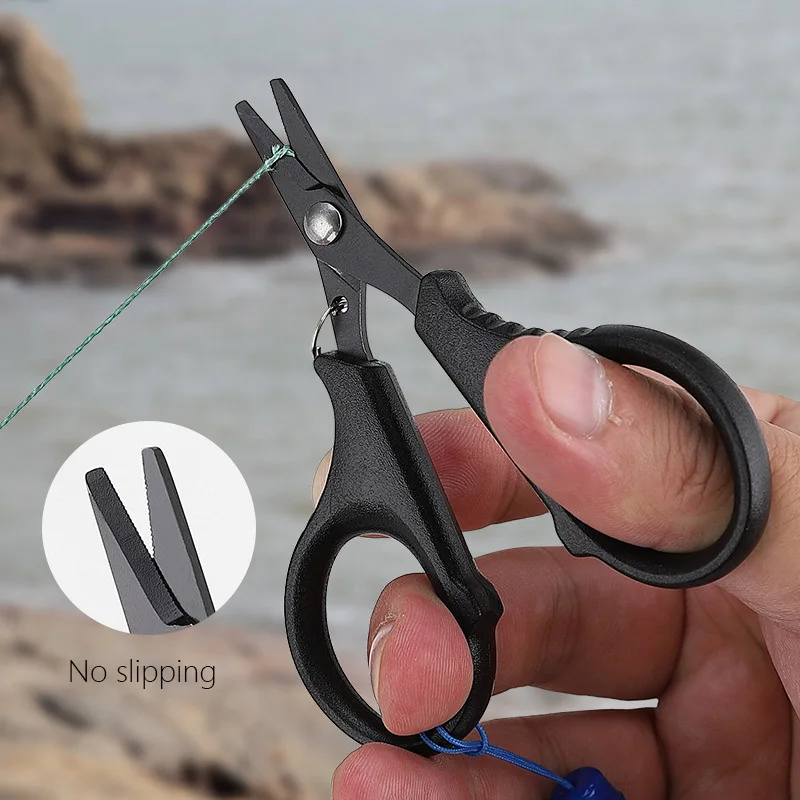 Mini tijeras de pesca pequeñas, cortador de línea PE, señuelo de acero inoxidable (superficie chapada en titanio), antióxido, tijeras portátiles