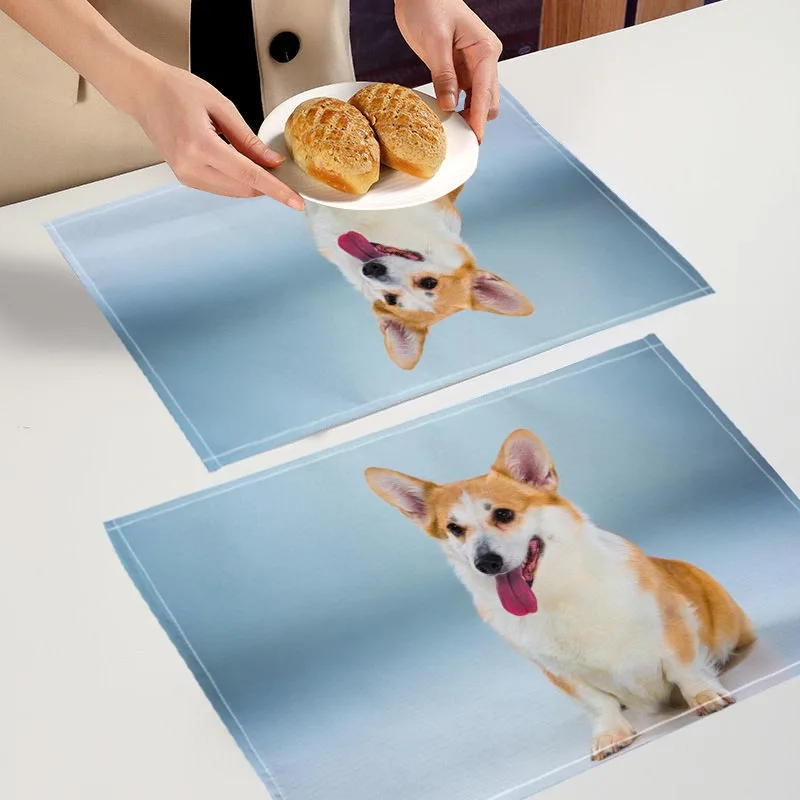 Dog Corgi Placemat Custom Unique Cotton Linen Dining Table Mats Bohemian Coaster Pad Bowl Cup Mat Home Decor 6.20WJY