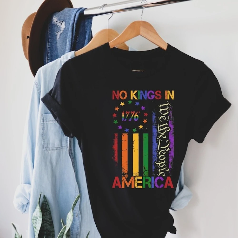 No Kings in America Shirt LGBTQ Pride Political T-Shirt Rainbow Patriotic Equality Sweatshirt Men Women Unisex Cotton Streetwear
