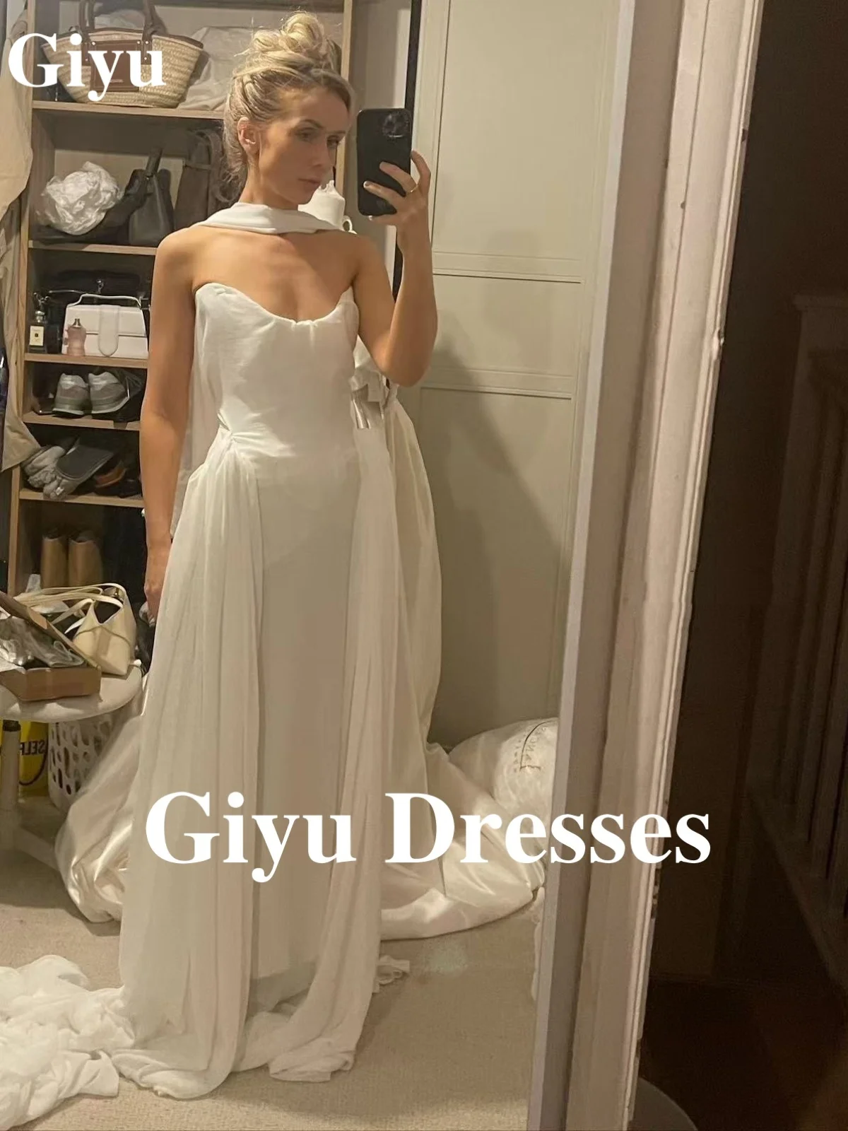 Giyu Elegant Tulle Wedding Dresses Sweetheart Off The Shoulder Sleeveless Detachable Sweep Train Bridal Gowns Formal Party Dress