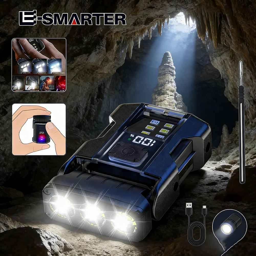 

Магнитный рабочий фонарь, 7 режимов, фонарь для рыбалки, портативный мини-фонарик, светодиодный фонарик, перезаряжаемый через USB, EDC-фонарик с индикатором заряда батареи