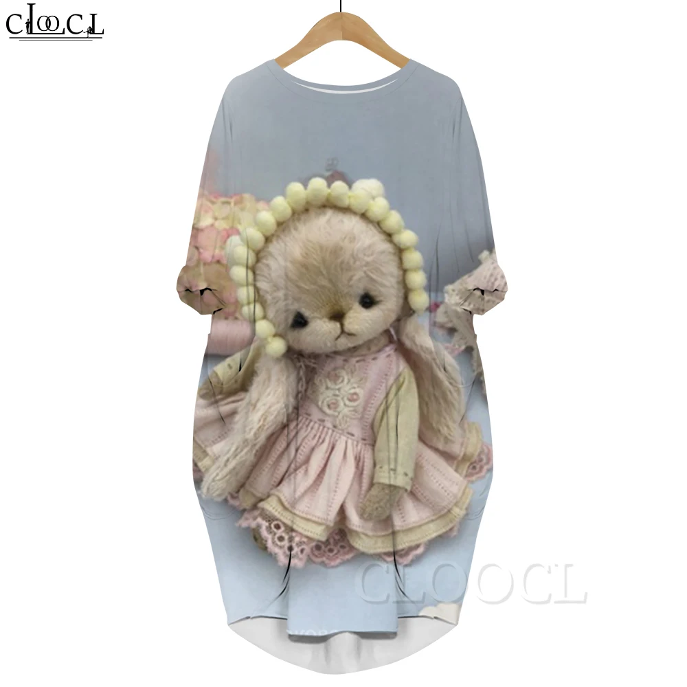 

CLOOCL Cute Fashion Dress Plush Toy Rabbit 3D Printed Soft Comfortable Long Sleeve Pocket Dress Female Long Dresses Kawaii Style