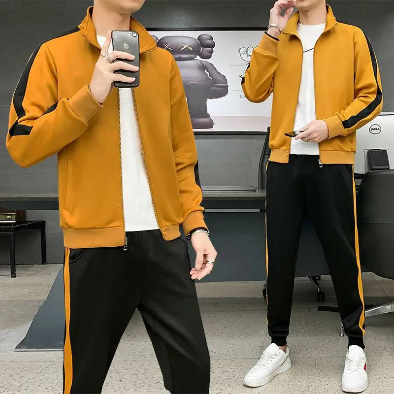 

New Autumn Long Sleeve Fashion Men's 2-Piece Set Sportswear Sports Contrast Color Jackets + Trousers Pants Set Suits N55