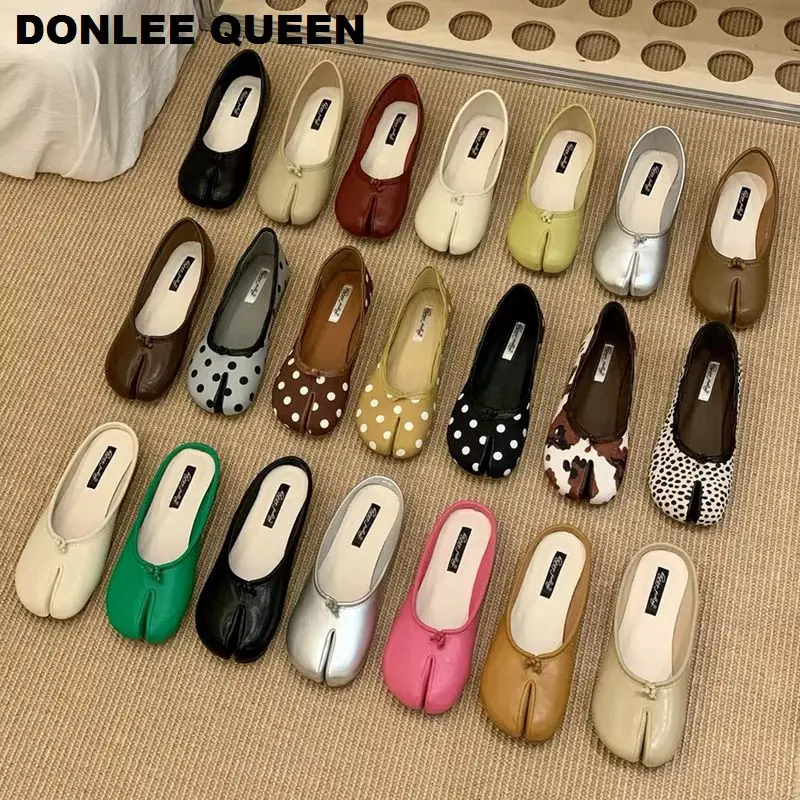 Elegant Korean Style Women Split Toe Flats Shoes Fashion Polka Dot Ballet Casual Loafers Shallow Tabi Ninja Shoes Moccasin Mujer