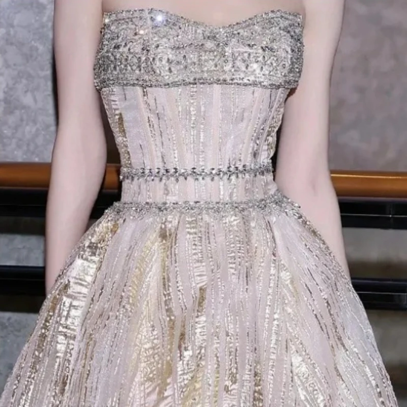 솔로 공연용 스팽글 장식 이브닝 드레스, 패셔너블한 미드웨이스트 롱 드레스