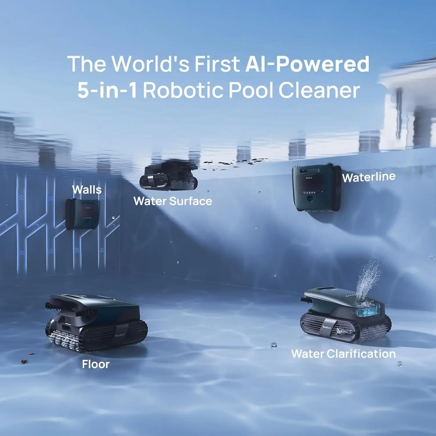 Cordless Pool Robot Vacuum Beatbot AquaSense 2 Ultra AI Camera Mapping 5-in-1 Smart Parking Skimmer Clarifier App Green