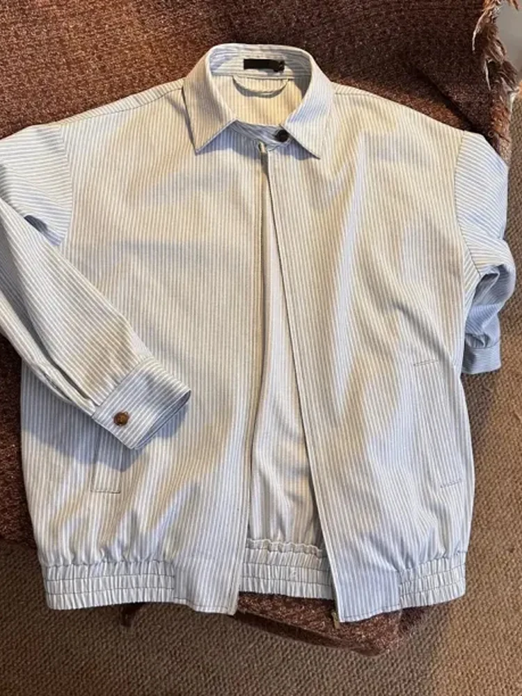 

Повседневная мужская куртка irt в синюю полоску, высококачественная куртка свободного покроя с декоративной строчкой, длинная куртка на молнии