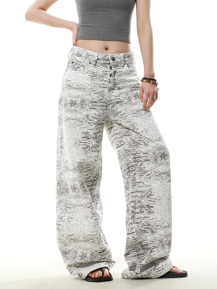 

Джинсы с завышенной талией, американские ретро крокодиловые узоры, мужские и женские свободные широкие брюки длиной до пола, молодежные модные длинные брюки с высокой талией...