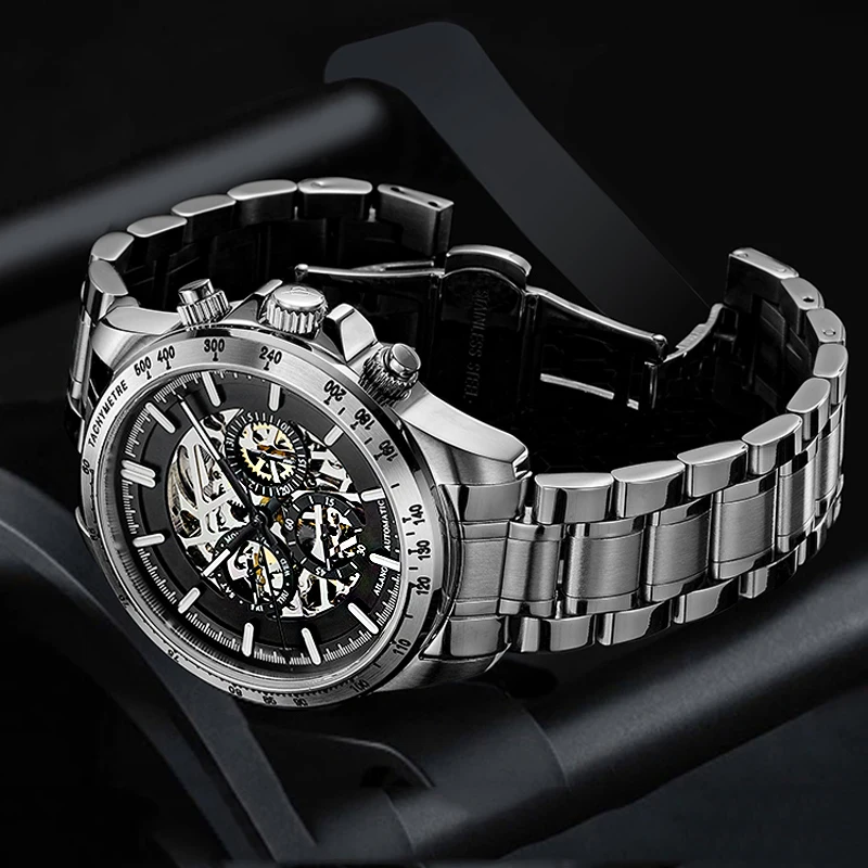 AILANG Vintage Fashion Casual Men Automatic Mechanical Watch Stainless Steel Skeleton Mens Watches Top Brand Luxury Clock