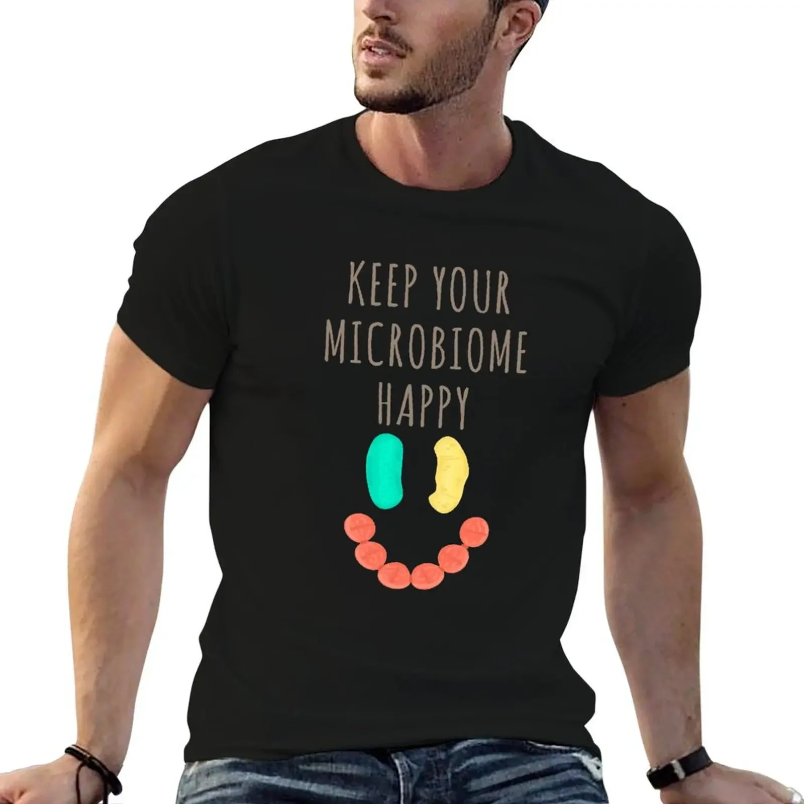 

Keep Your Microbiome Happy Microbes Smile T-Shirt customs Aesthetic clothing cotton graphic tees Men's t-shirt