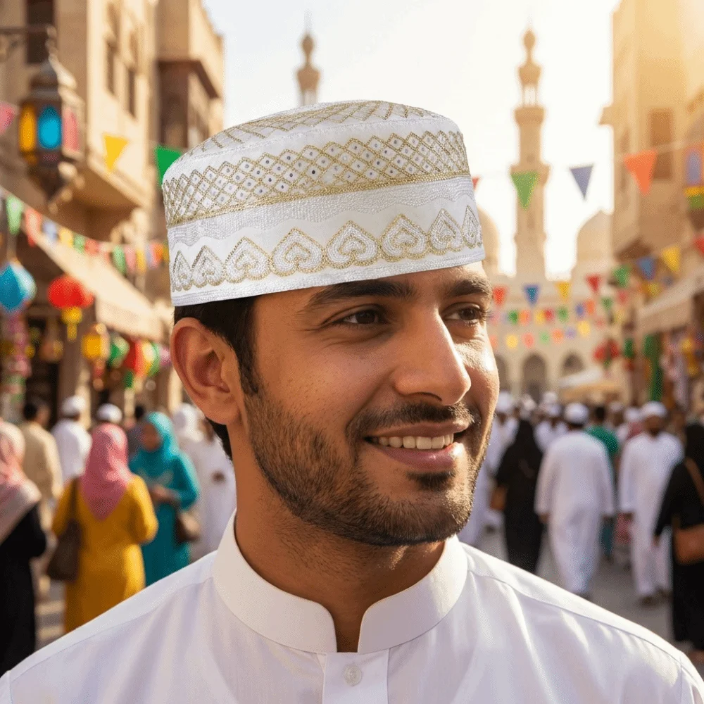 

Fashion Round Islam Flat Cap Ethnic Style Breathable Muslim Caps Comfortable Thin Ramadan Hat Outdoor