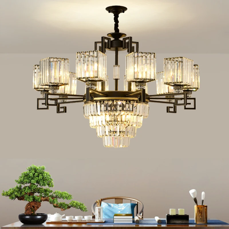 

New Chinese Zen Chandelier Rice Chinese Style Simple Crystal Chandelier Light Luxury Fashion Study Bar Teahouse Hanging Lighting