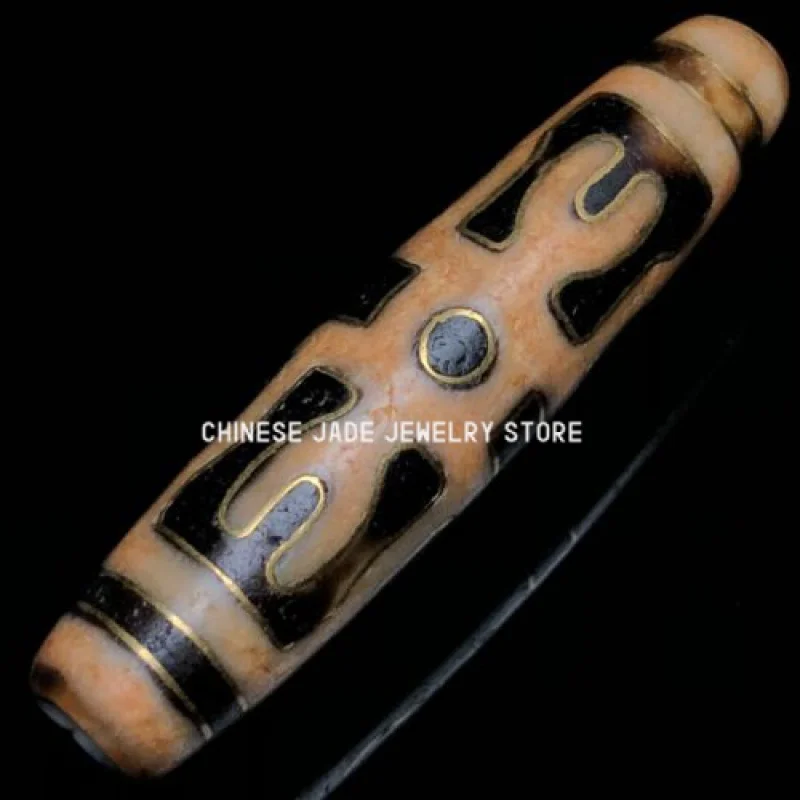 

Ancient Tibetan DZI Beads Old Agate Inlaid Gold Wire Vajra Pestle Amulet Pendant