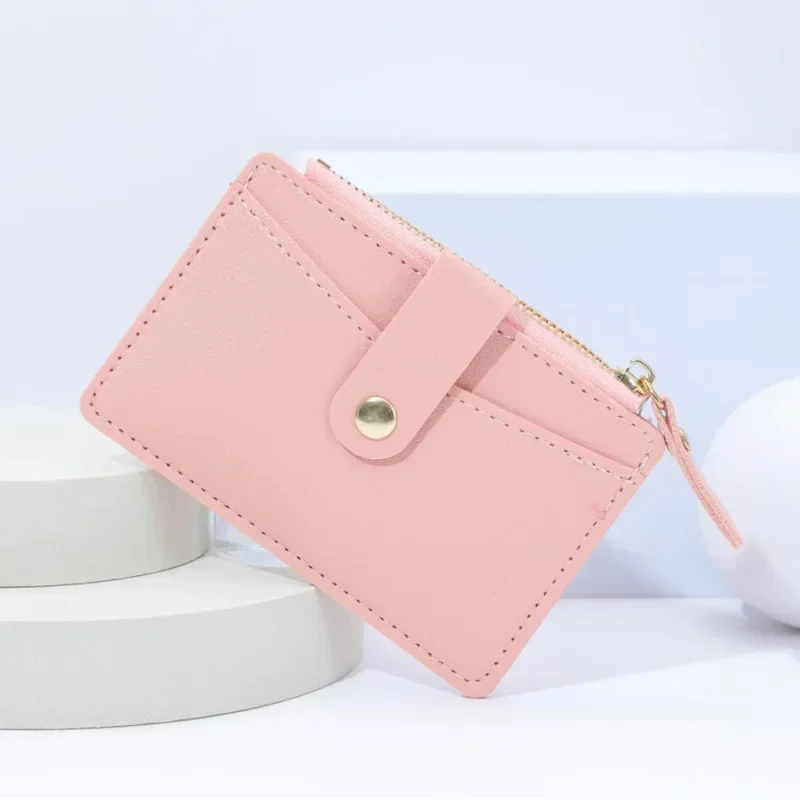 Cartera pequeña de cuero para mujer, cartera delgada de alta calidad, tarjetero de crédito, estuche para tarjetas de identificación, Mini monedero de bolsillo con broche