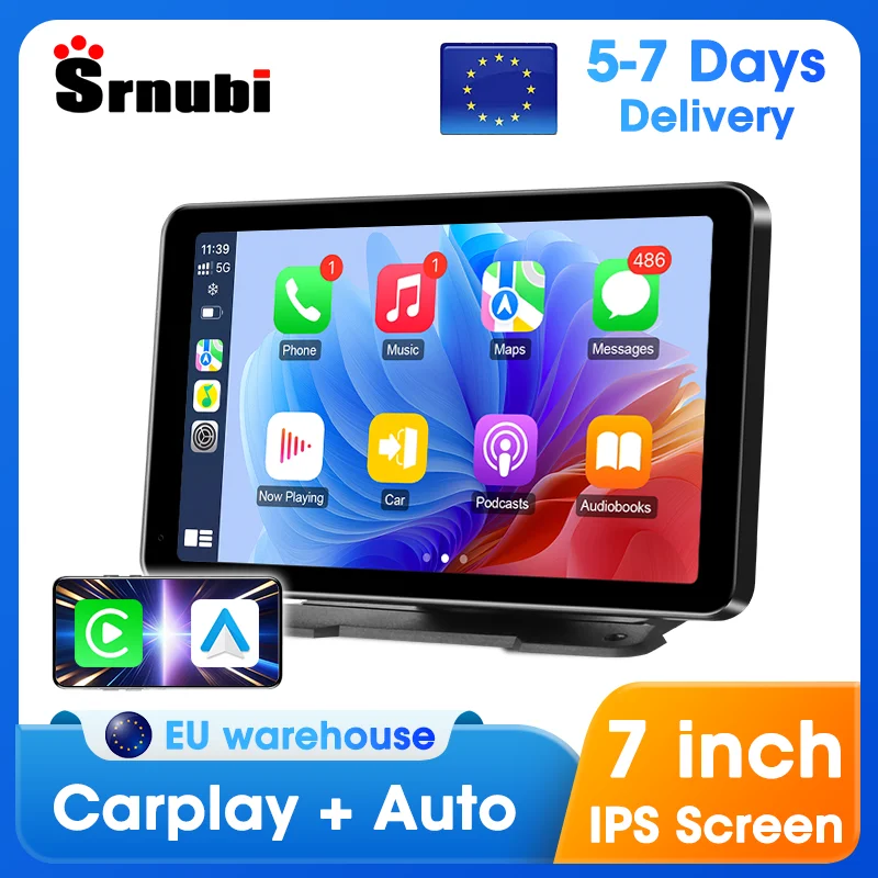 Autoradio portatile da 7 pollici Wireless CarPlay Android Auto WIFI Lettore video multimediale Sistema intelligente per auto 5G WIFI BT FM AUX