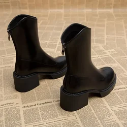 Elegant Heeled Ladies Mid Calf Shoes Spring 2025 High Heels Women's Half Boots Black On Offer Winter Novelty Trend Promotion New