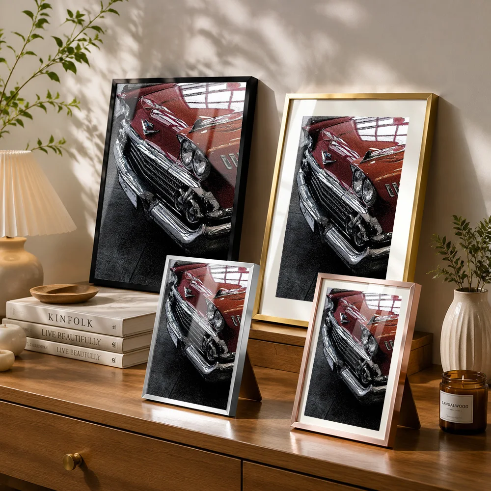 Classic Red Car Framed Metal Poster Personalized Photo Warm Heritage Style Wall Art For Living Room Thoughtful Enthusiast Gift view 3
