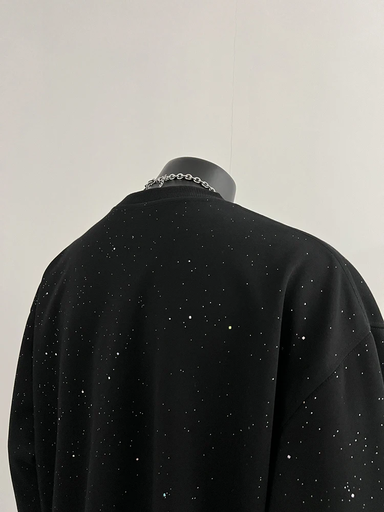 2025 American Style High-End Sequin Starry Sky Round Neck Sweatshirt Unisex Loose Casual Versatile Fleece Pullover Top